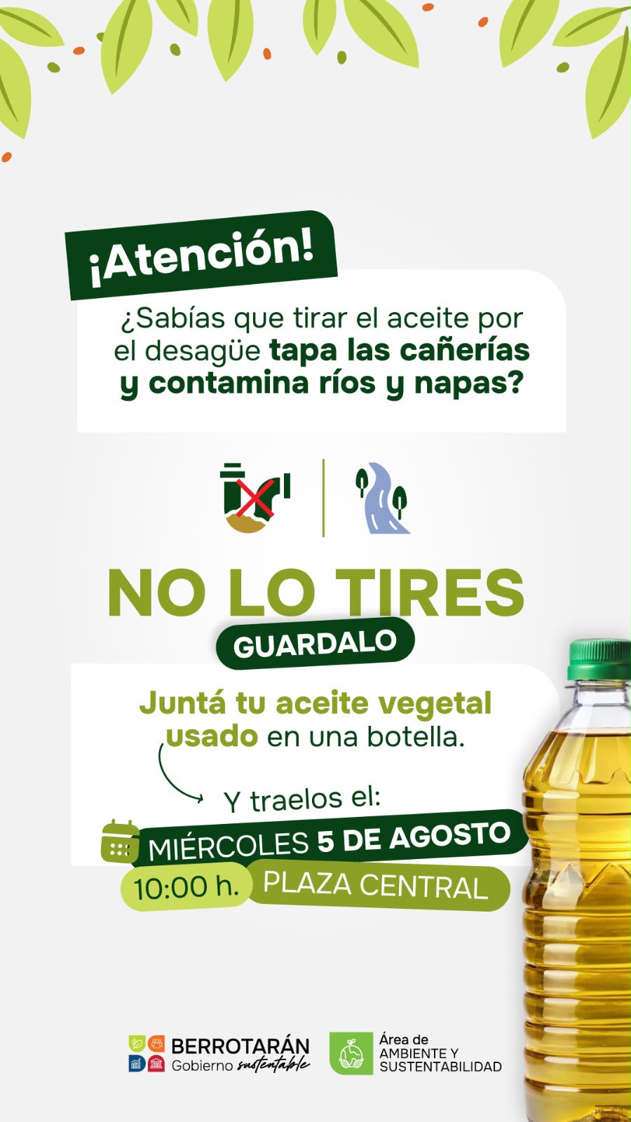 SE INCORPORA LA RECOLECCIÓN DE ACEITE VEGETAL USADO AL RECICLATÓN
