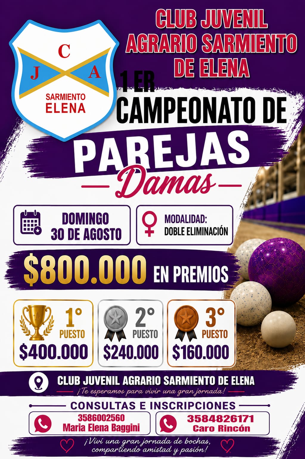 ELENA: 1° CAMPEONATO FEMENINO DE BOCHAS POR PAREJAS